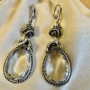Edgy crystal drop earrings with snake & claw